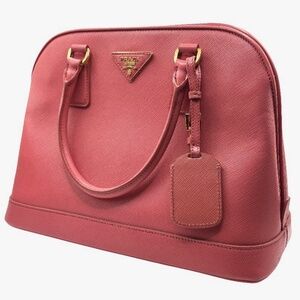 Prada Medium Promenade Rose Saffiano Leather Bag w/ Luggage Tag & Gold Detail